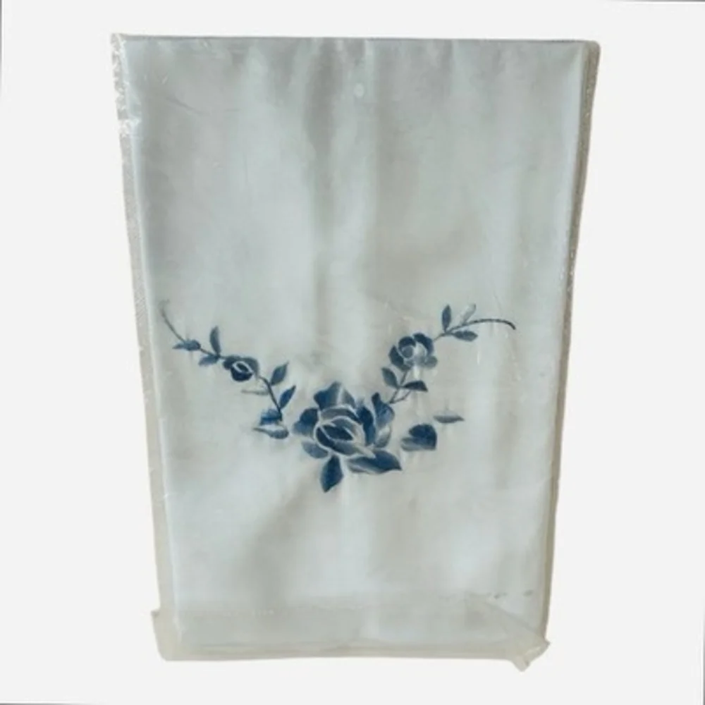 Light Blue Pure Silk Scarf Hand Embroidered Floral Motif Rectangle Neckerchief